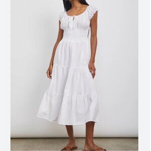 Rails Daria Midi Dress Milkmaid Style Midi Short Sleeve Tiered Ruched Waist XS